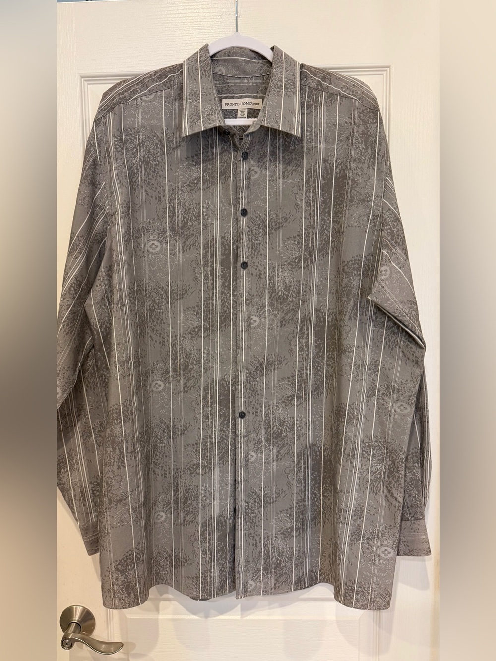 Men’s Pronto Uomo Gray Patterned Button-Up Shirt